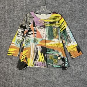 Jesse & Jane Womens Tunic Shirt Sz Medium Art To Wear Multi Color Boho Abstract